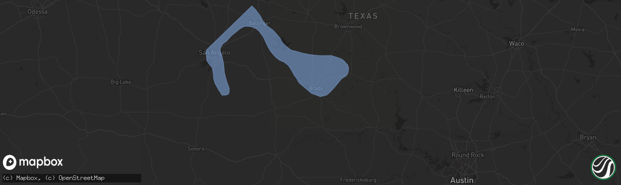 Hail map in Brady, TX on September 16, 2023