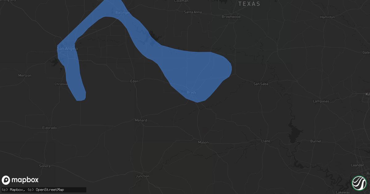 Hail map in Brady, TX on September 16, 2023
