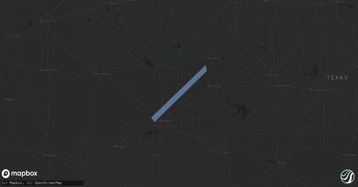 Hail map in Bronte, TX on September 16, 2023