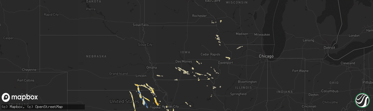 Hail map in Iowa on September 16, 2023
