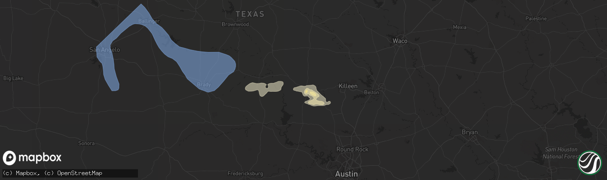 Hail map in Lampasas, TX on September 16, 2023