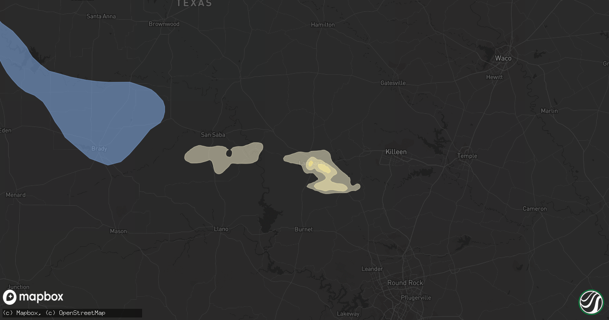 Hail map in Lampasas, TX on September 16, 2023