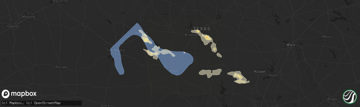 Hail map in Millersview, TX on September 16, 2023
