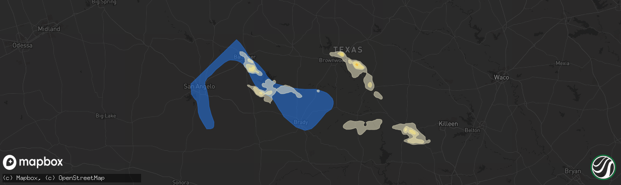 Hail map in Mullin, TX on September 16, 2023