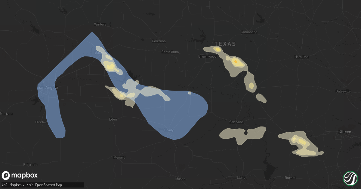 Hail map in Mullin, TX on September 16, 2023