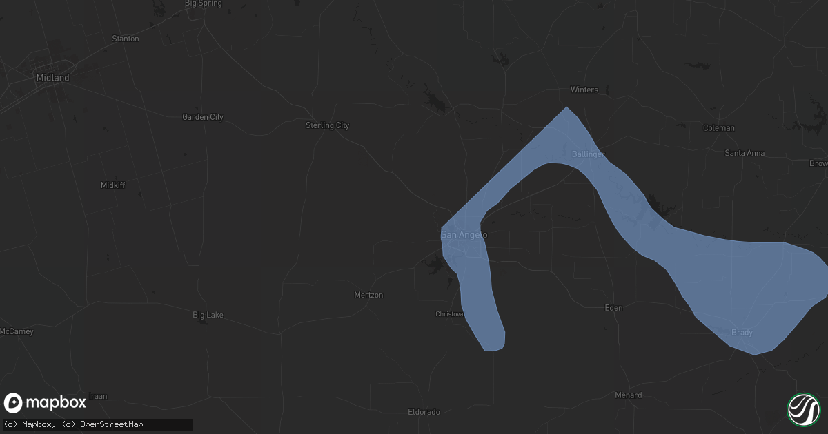Hail map in San Angelo, TX on September 16, 2023