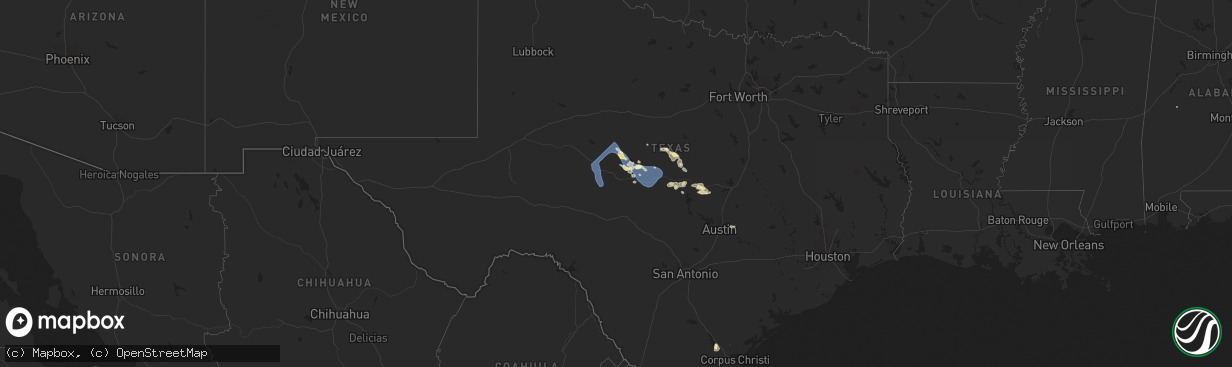 Hail map in Texas on September 16, 2023