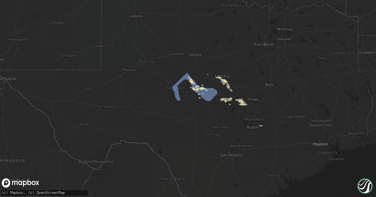 Hail map in Texas on September 16, 2023
