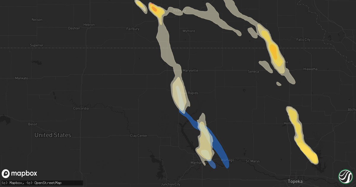 Hail map in Waterville, KS on September 16, 2023