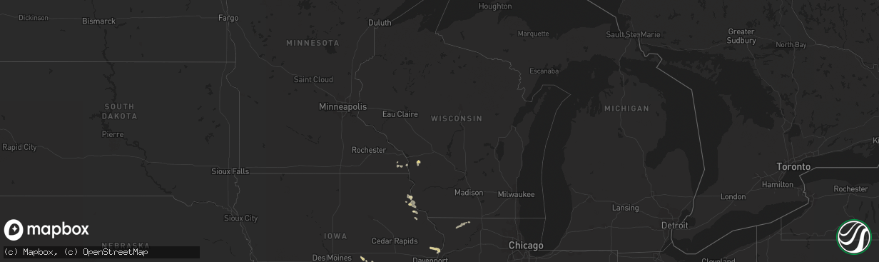 Hail map in Wisconsin on September 16, 2023