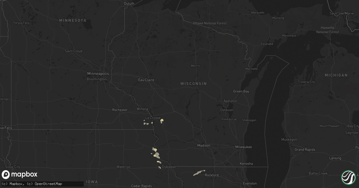 Hail map in Wisconsin on September 16, 2023