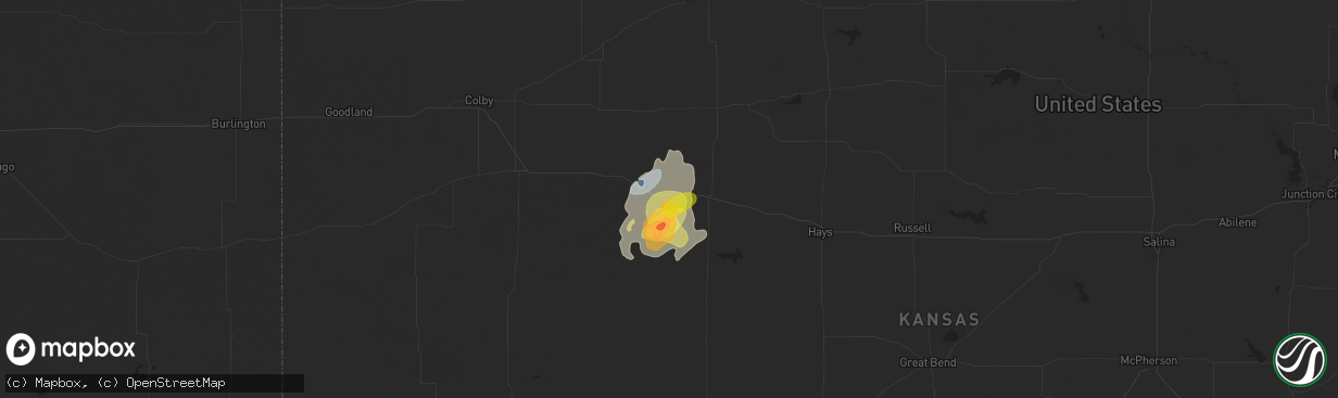 Hail map in Collyer, KS on September 16, 2024