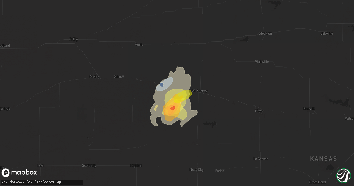 Hail map in Collyer, KS on September 16, 2024
