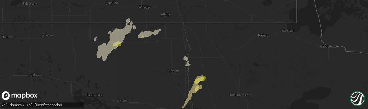 Hail map in Drayton, ND on September 16, 2024