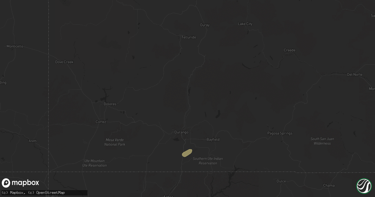 Hail map in Durango, CO on September 16, 2024