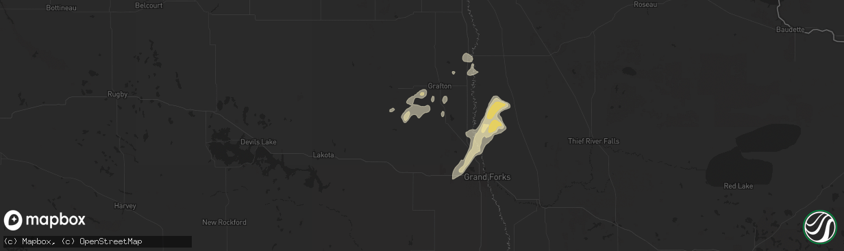 Hail map in Forest River, ND on September 16, 2024