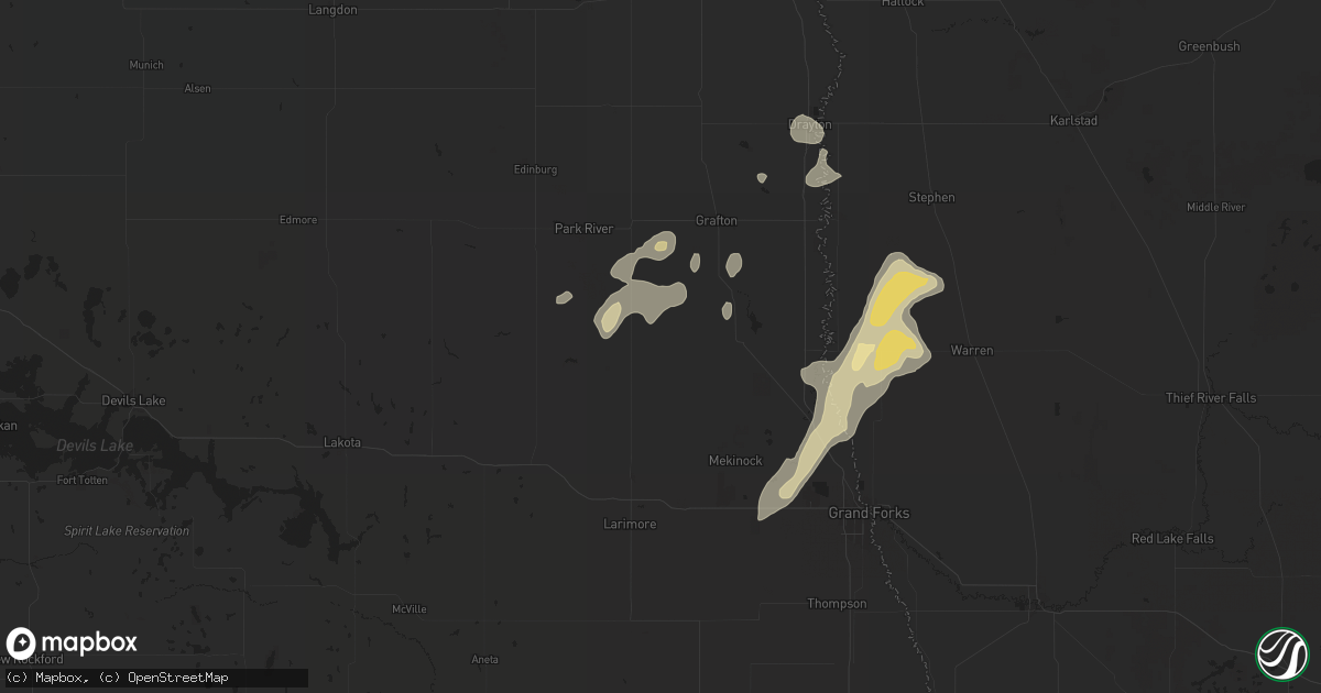 Hail map in Forest River, ND on September 16, 2024