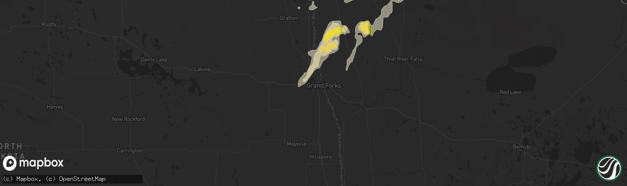 Hail map in Grand Forks, ND on September 16, 2024