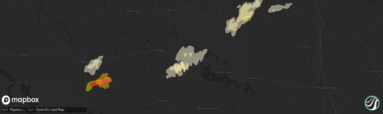 Hail map in Leeds, ND on September 16, 2024