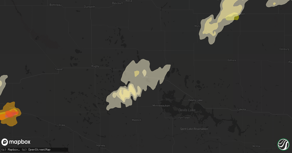 Hail map in Leeds, ND on September 16, 2024