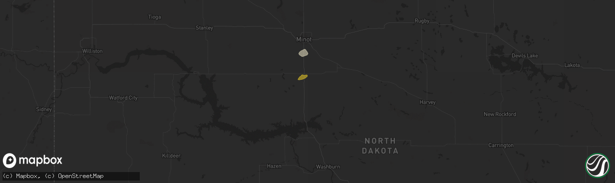 Hail map in Max, ND on September 16, 2024