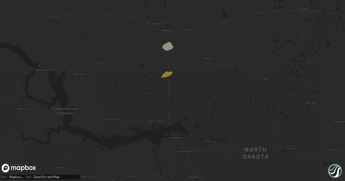 Hail map in Max, ND on September 16, 2024
