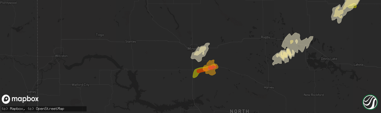 Hail map in Minot, ND on September 16, 2024