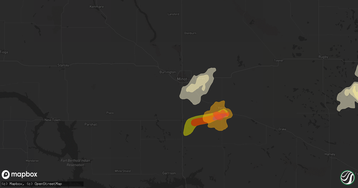 Hail map in Minot, ND on September 16, 2024