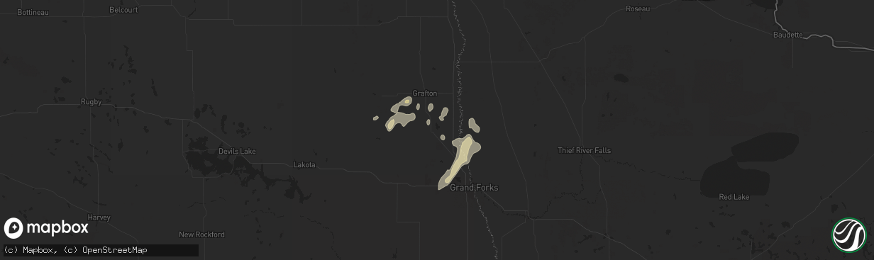 Hail map in Minto, ND on September 16, 2024