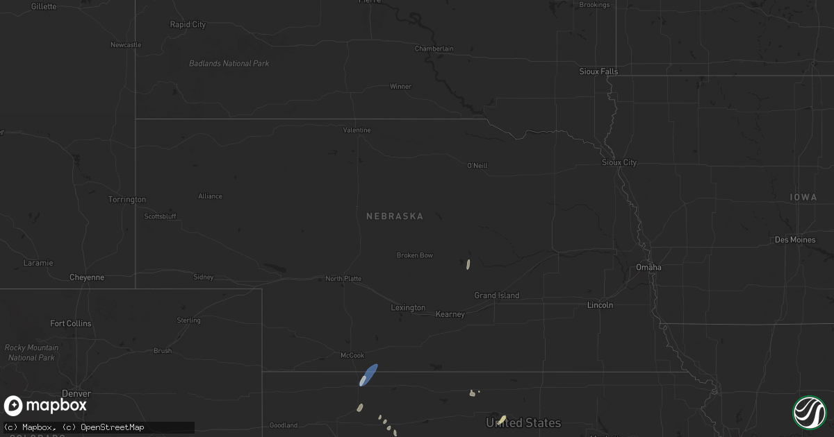 Hail map in Nebraska on September 16, 2024