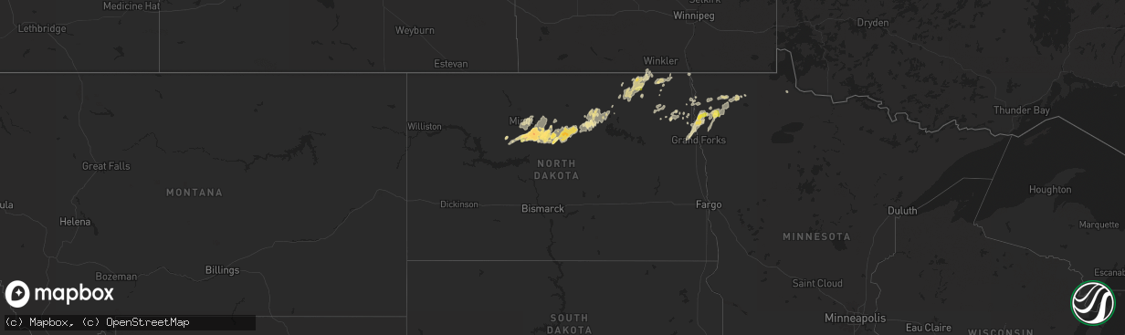 Hail map in North Dakota on September 16, 2024