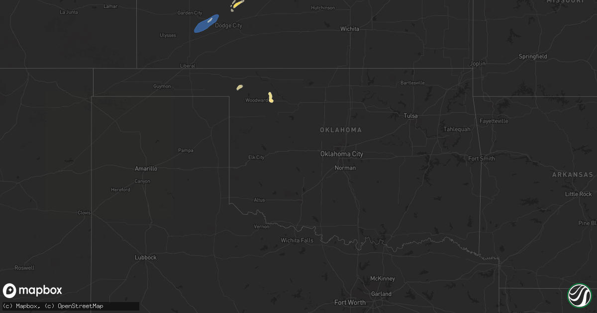 Hail map in Oklahoma on September 16, 2024