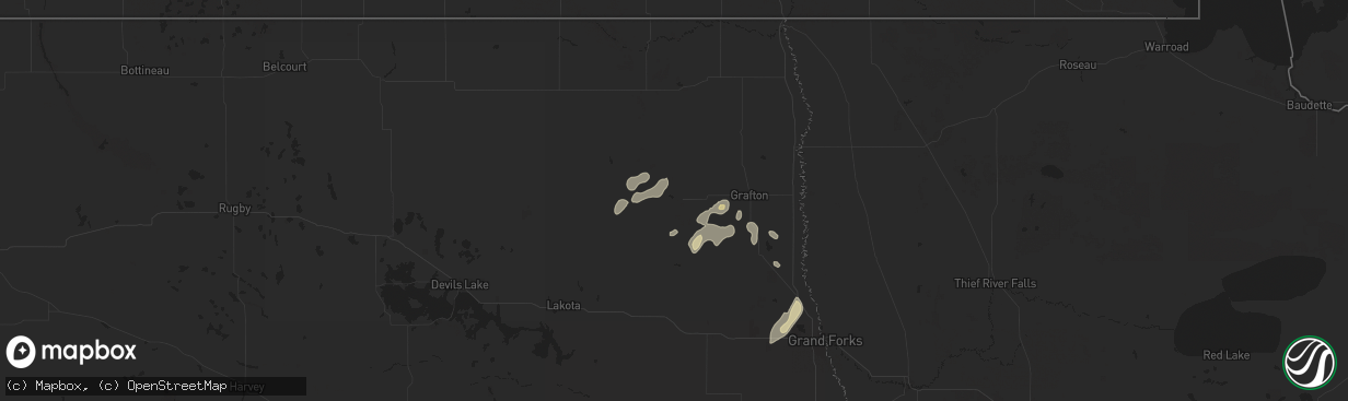 Hail map in Park River, ND on September 16, 2024