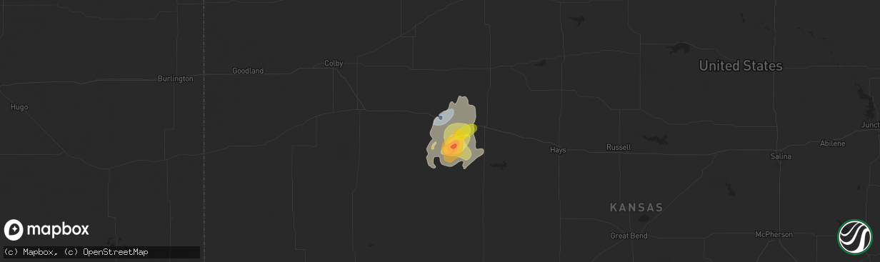 Hail map in Quinter, KS on September 16, 2024