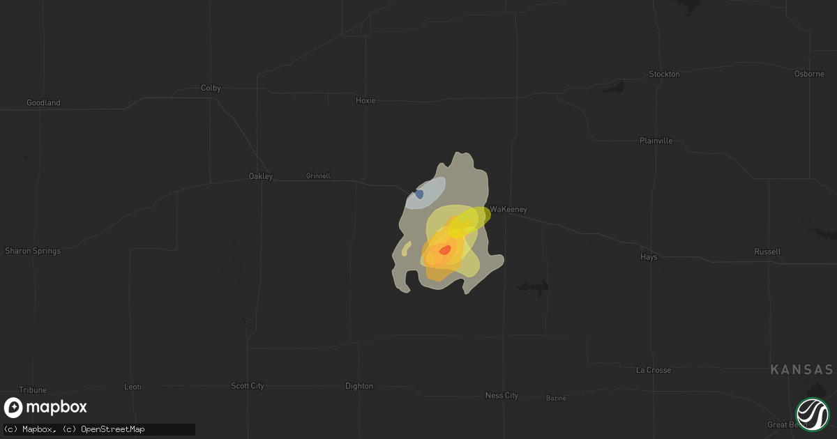 Hail map in Quinter, KS on September 16, 2024