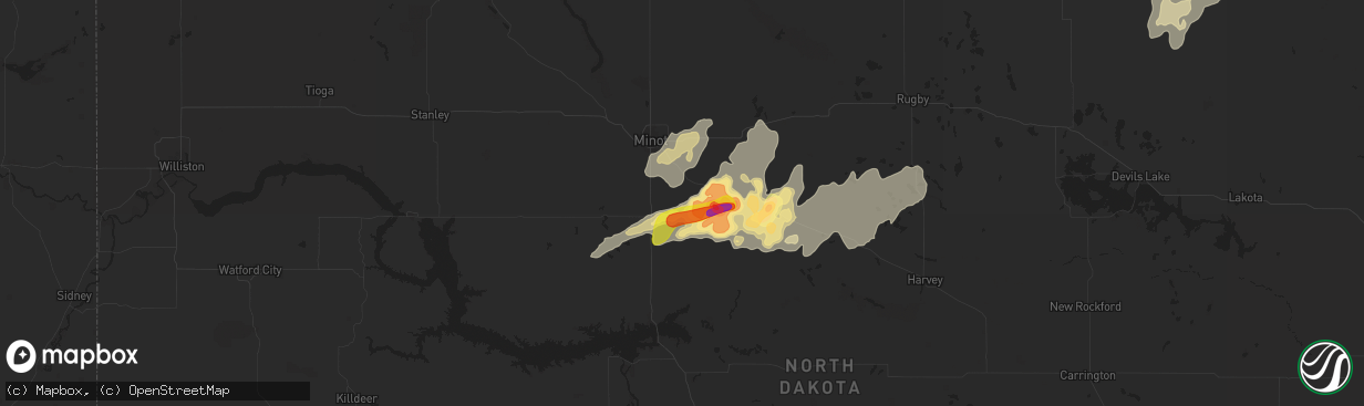 Hail map in Sawyer, ND on September 16, 2024