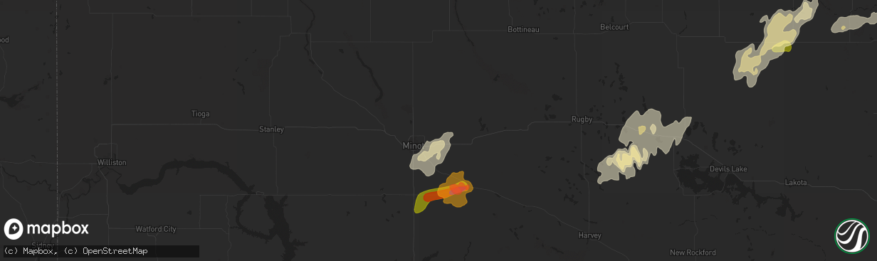 Hail map in Surrey, ND on September 16, 2024