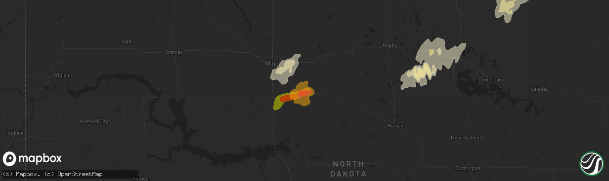 Hail map in Velva, ND on September 16, 2024