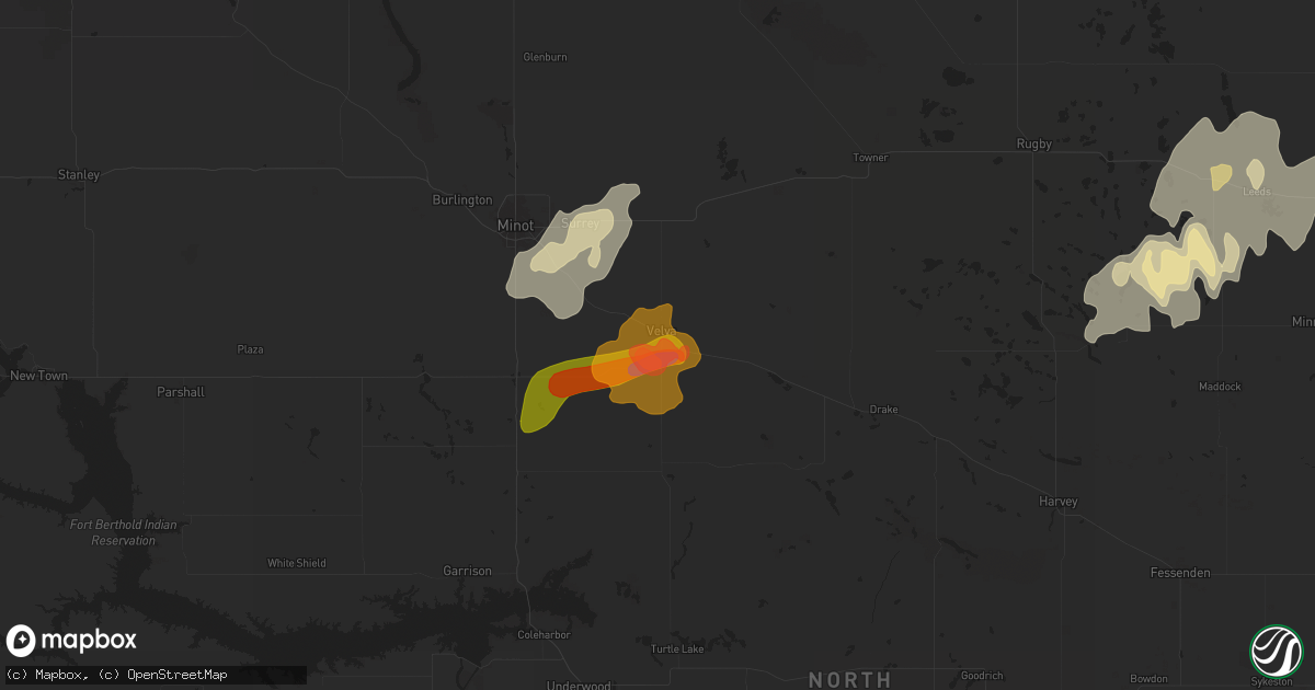 Hail map in Velva, ND on September 16, 2024