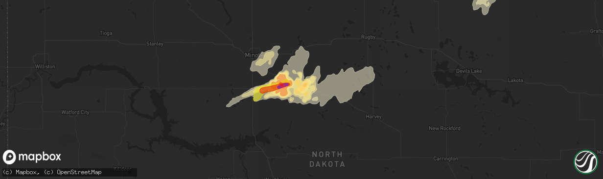 Hail map in Voltaire, ND on September 16, 2024