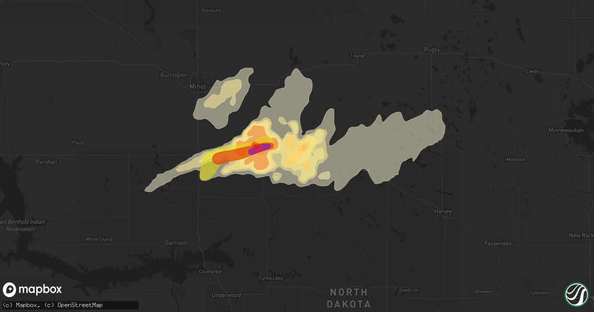 Hail map in Voltaire, ND on September 16, 2024