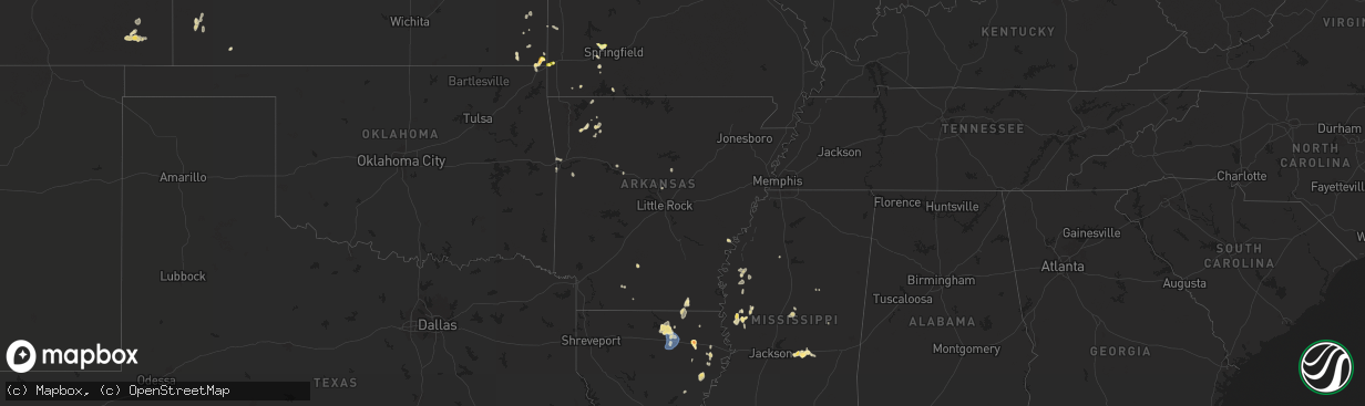 Hail map in Arkansas on September 16, 2025