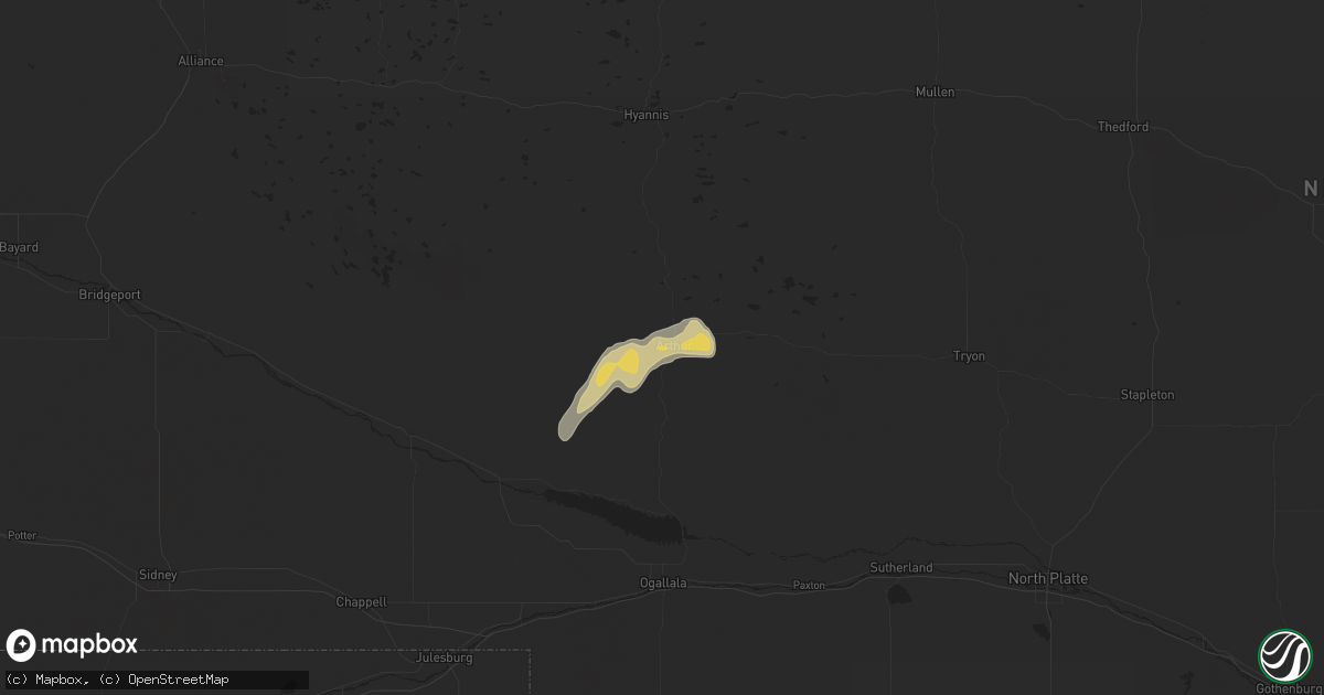 Hail map in Arthur, NE on September 16, 2025