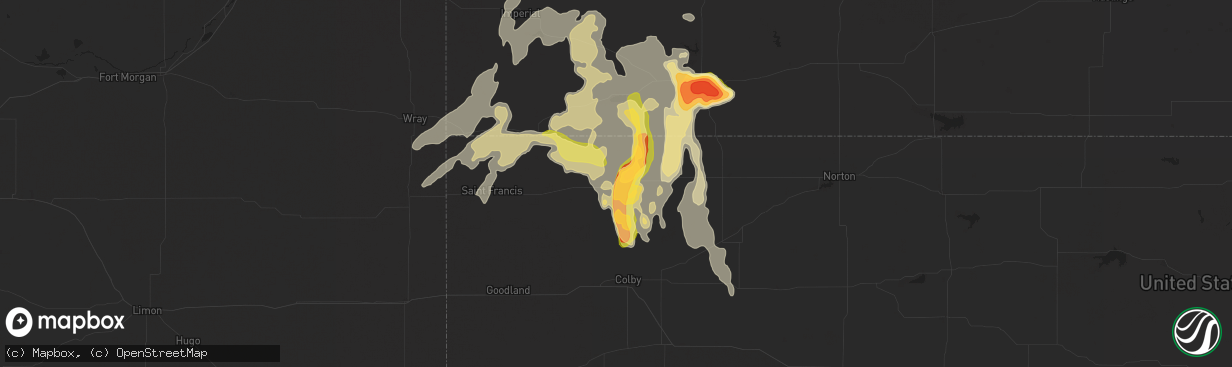Hail map in Atwood, KS on September 16, 2025