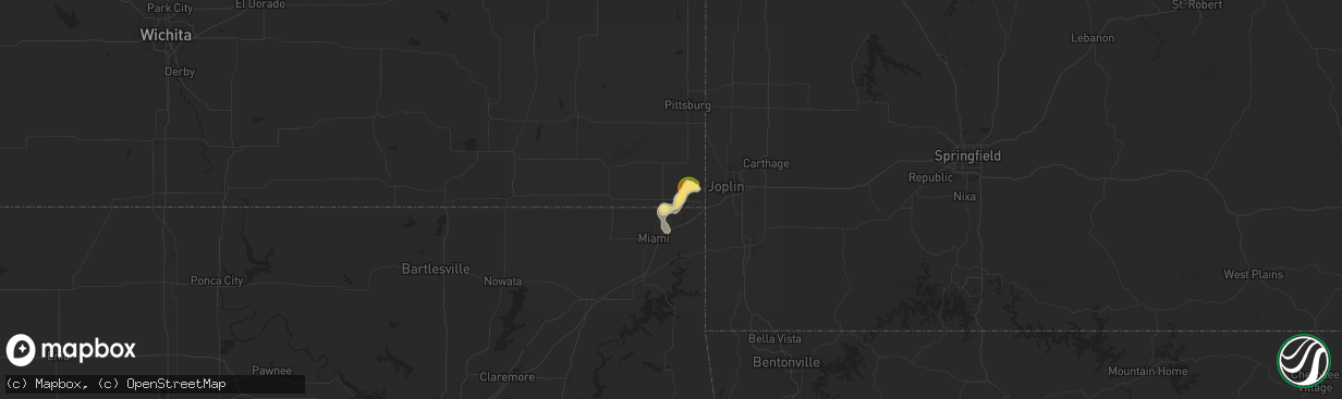 Hail map in Baxter Springs, KS on September 16, 2025
