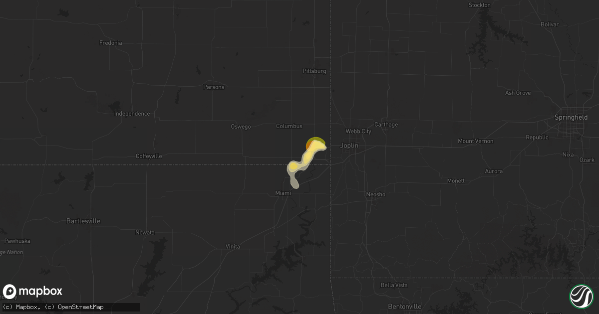 Hail map in Baxter Springs, KS on September 16, 2025