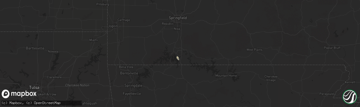 Hail map in Branson, MO on September 16, 2025