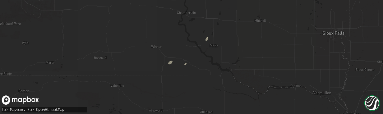 Hail map in Burke, SD on September 16, 2025