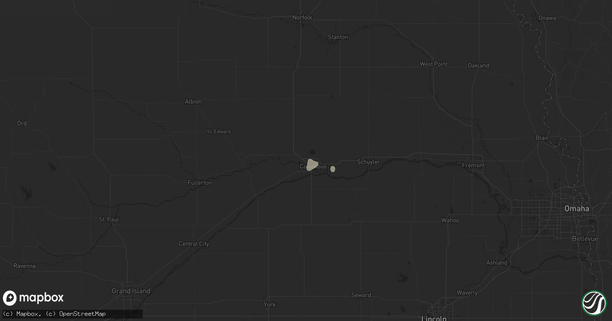 Hail map in Columbus, NE on September 16, 2025