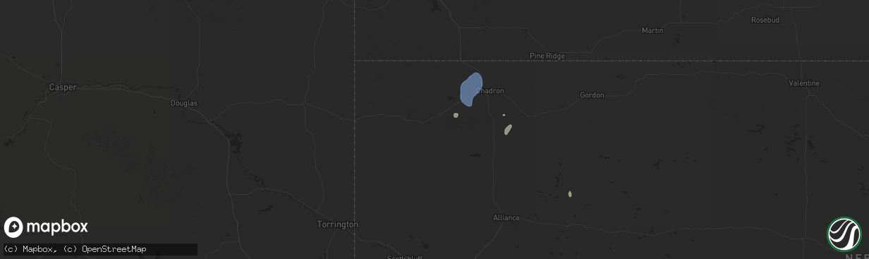 Hail map in Crawford, NE on September 16, 2025